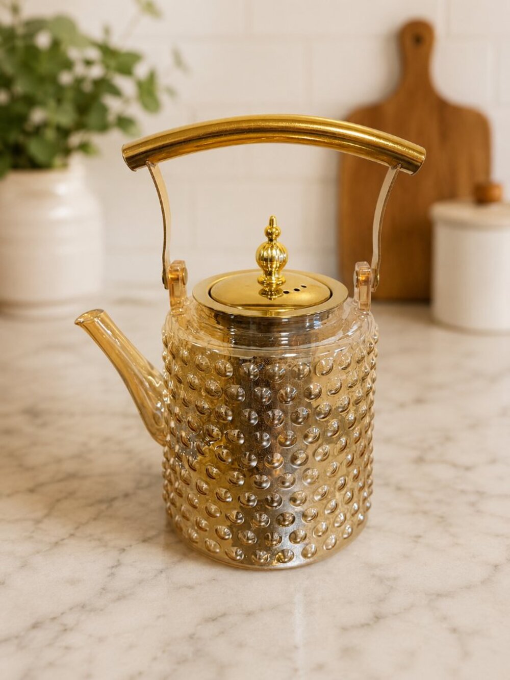 Amber Glass Hobnail Teapot